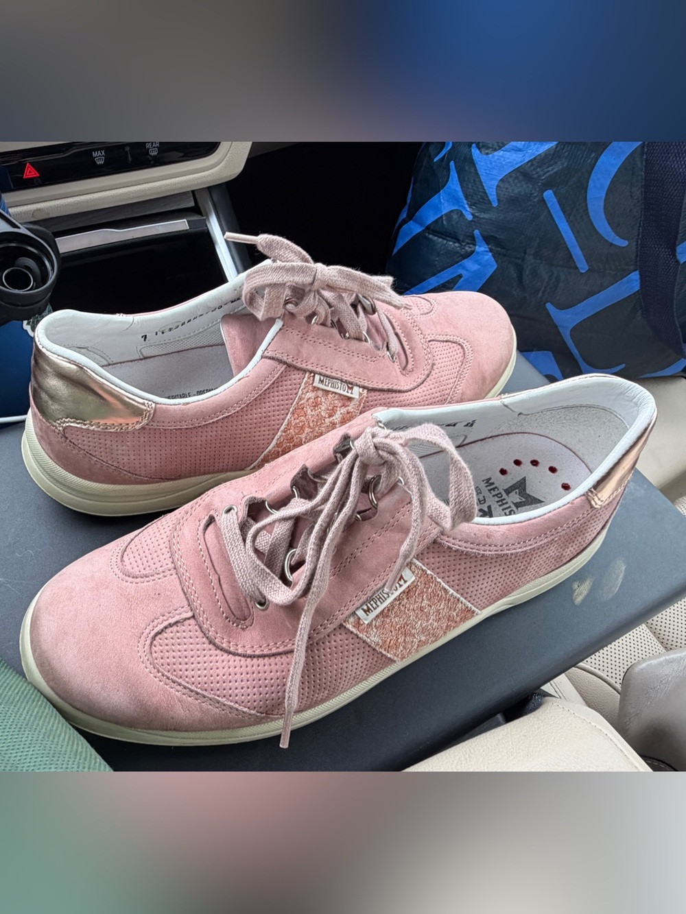 Mephisto Women's Pink Suede Lace-Up Sneakers with Metallic Heel 7